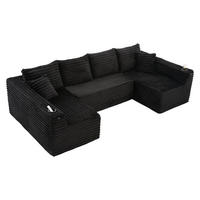 WOHNLANDSCHAFT DE-33829 U-Form mit Getränkehaltern Schwarz - Schwarz, Metall (320/88/155cm) - ComfortXL