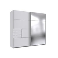 KLEIDERSCHRANK Saigon in Weiß und weißen Griffen mit einer Spiegel Türfront – Schwebetürenschrank 2 türig - 225 cm Breite - Weiß, Holzwerkstoff (80/200/120cm)