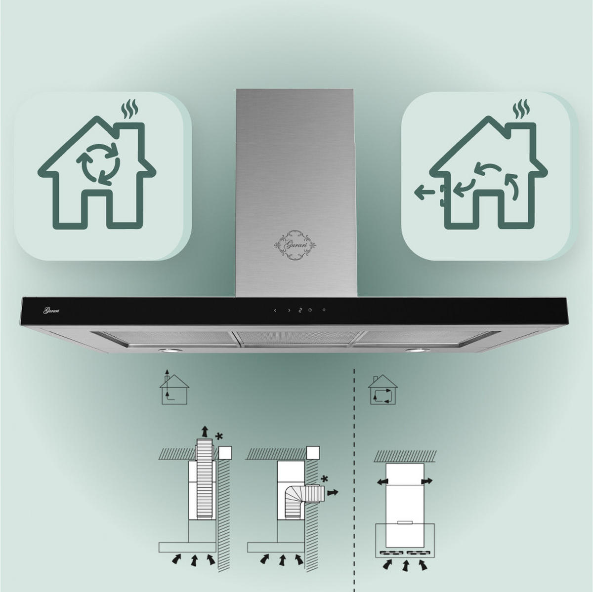 DUNSTABZUGSHAUBE GCH 972 BL 120 Quatro 120 cm Edelstahl - Silberfarben, Metall (120/102/50cm) - Gurari