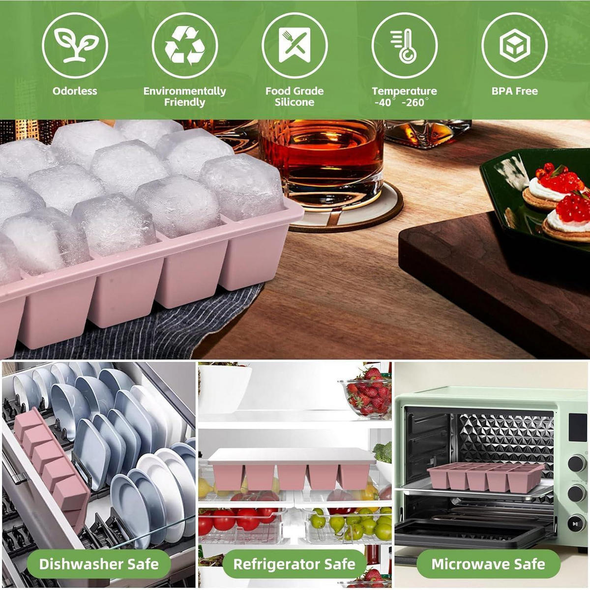 EISWÜRFELFORM Silikon mit Deckel Rosa 4 Stück - Rosa, Kunststoff (11/3.5/19cm)