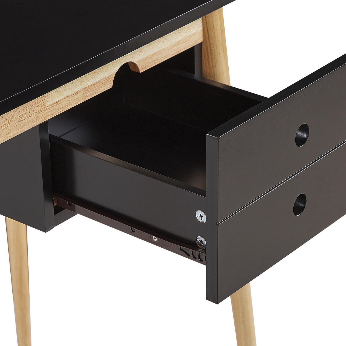 SCHREIBTISCH schwarz/heller Holzfarbton 106/48/77 cm Ebeme - Schwarz, Holzwerkstoff (48/106/77cm) - Beliani