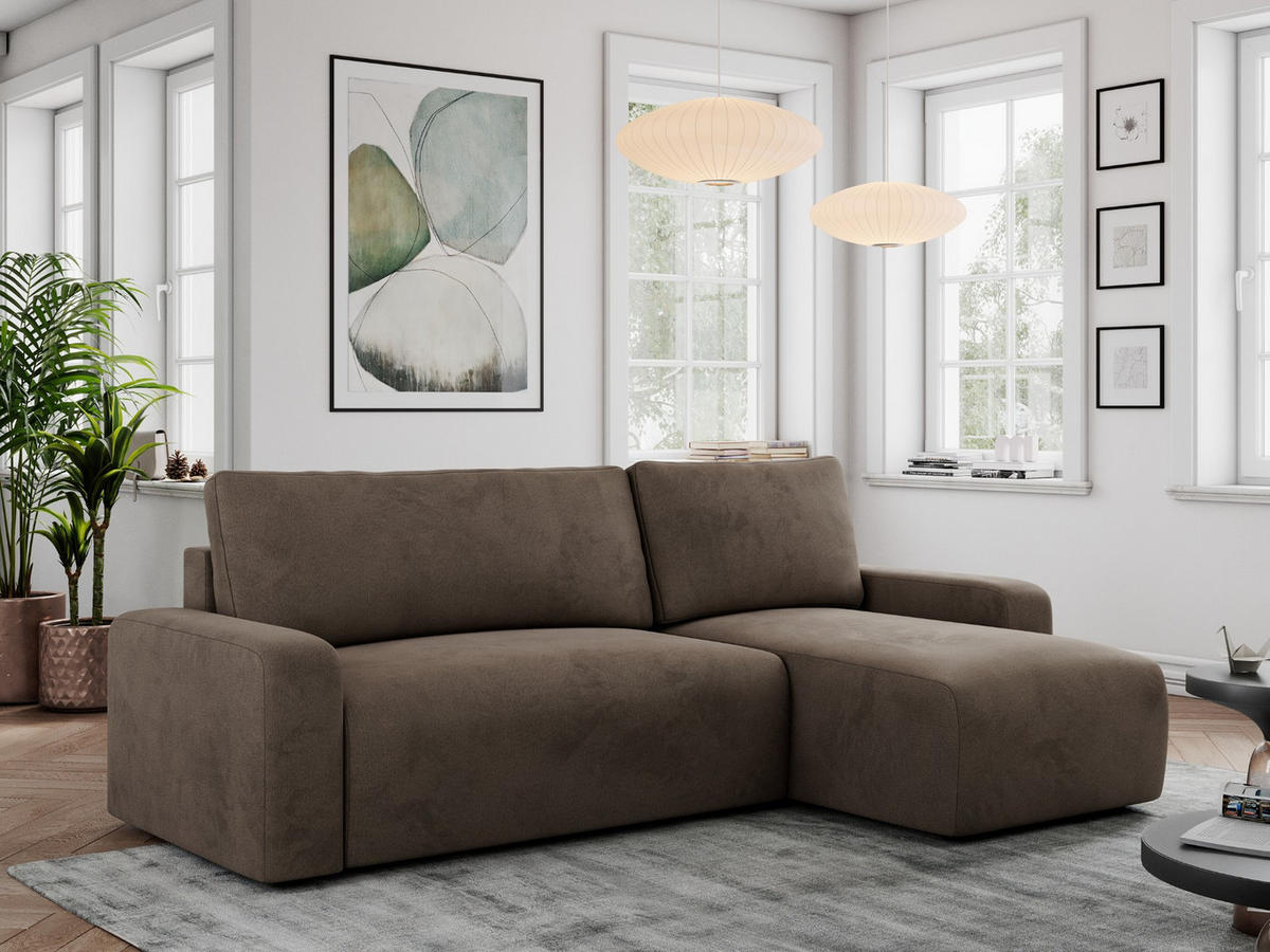 ECKSOFA ARGOS Braun Velours - Schwarz/Braun, Kunststoff/Textil (245/150cm) - MKS