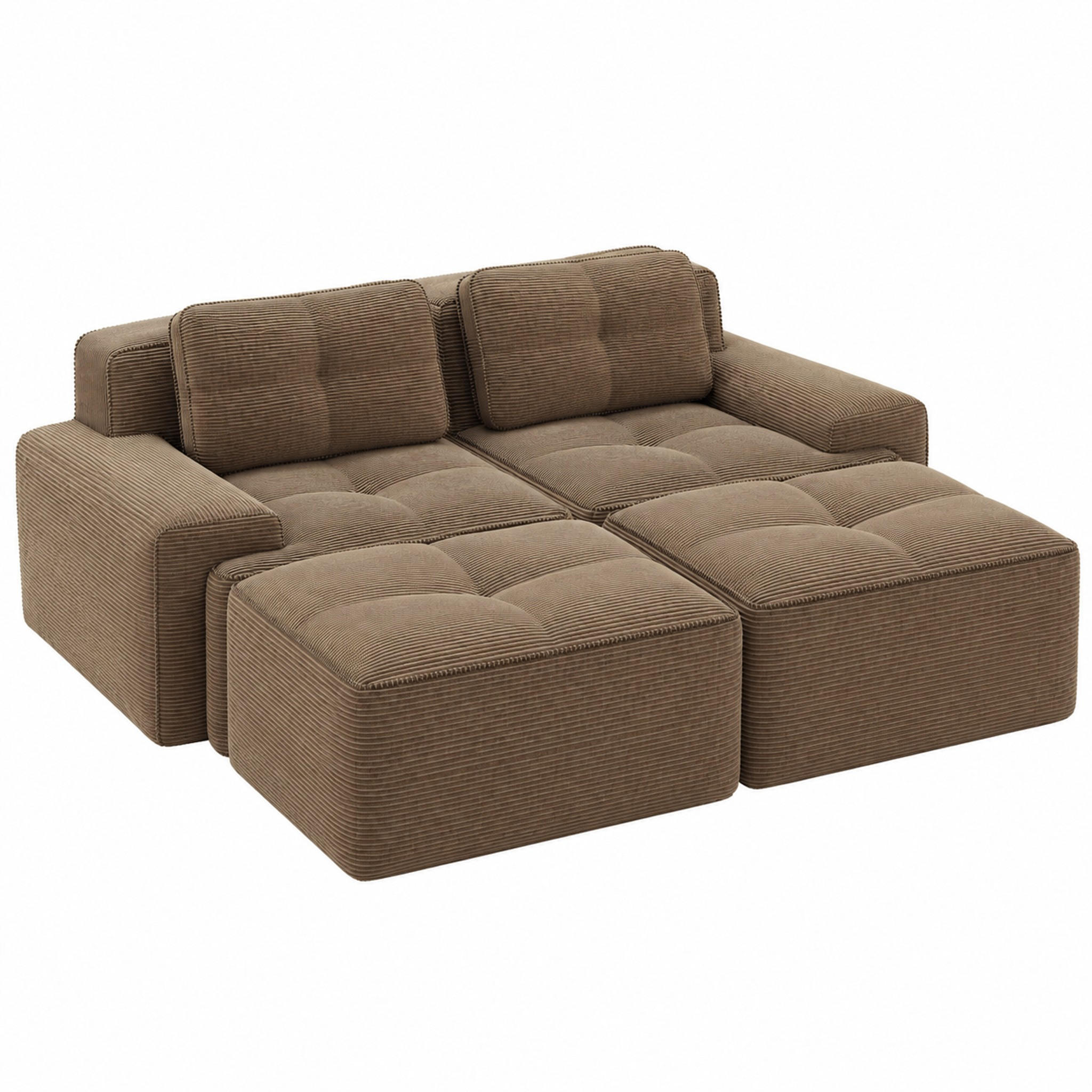 SOFA modular mit Tiefsitz 74 cm Cord Brown 3-tlg. - Braun, Kunststoff (177/69/204cm) - Meubliv