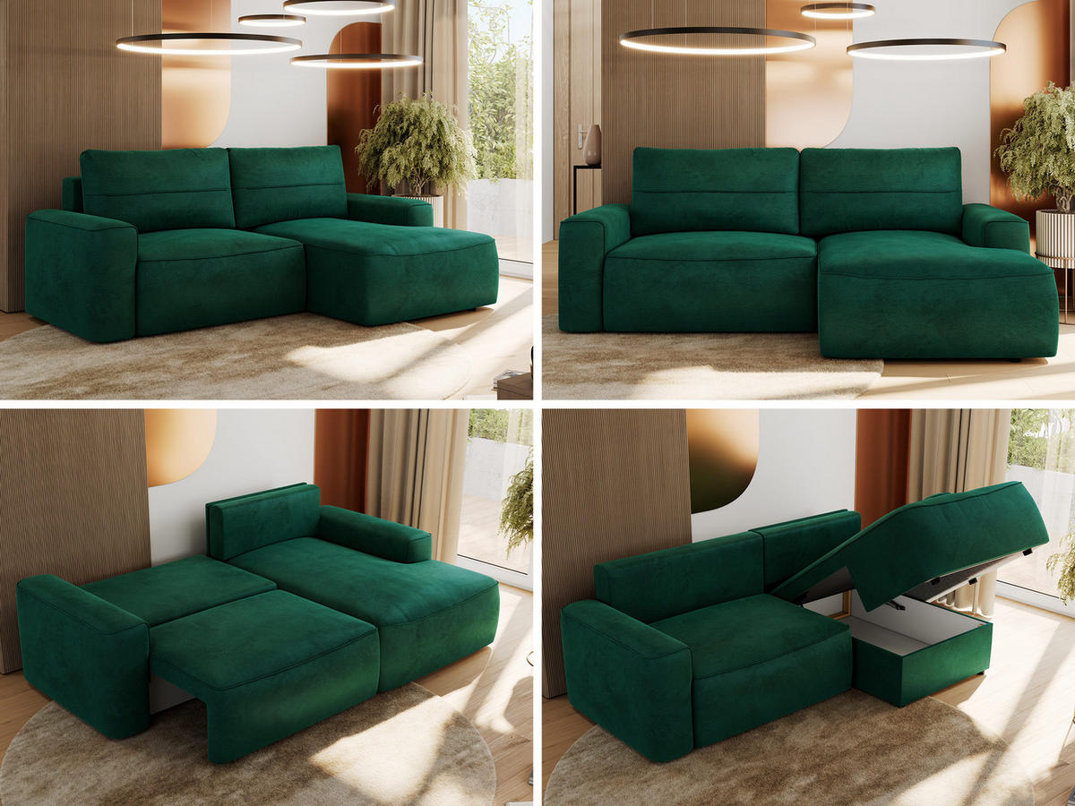 ECKSOFA BELLUNO L Dunkelgrün Velvet - Rechts - Dunkelgrün/Schwarz, Textil (233/144cm) - MKS