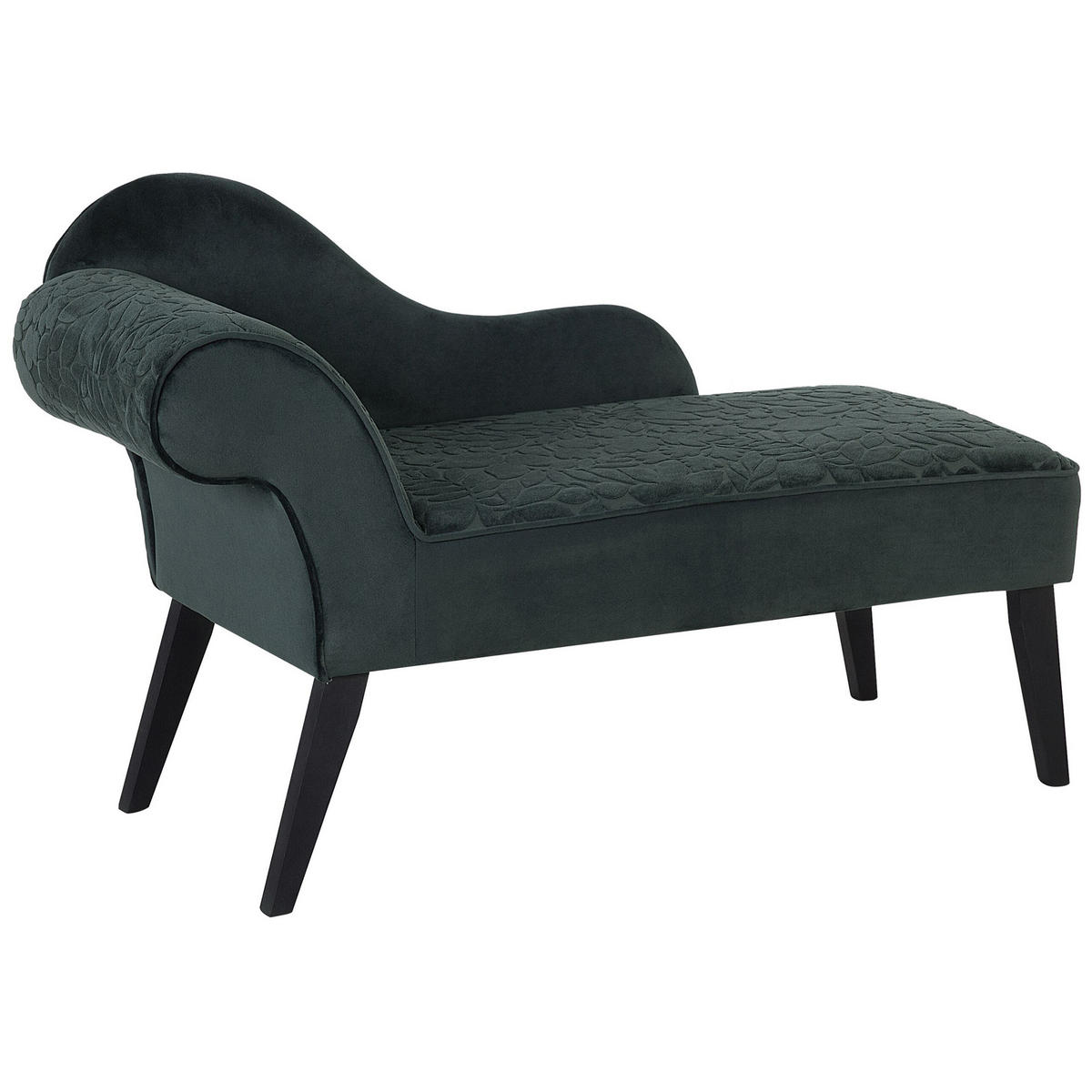 CHAISELONGUE Samtstoff dunkelgrün Blättermuster linksseitig Biarritz - Grün, Textil (116/77/56cm) - Beliani