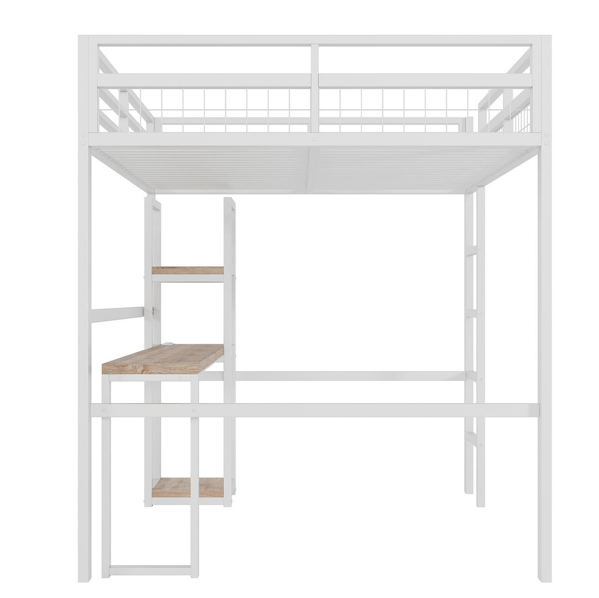 HOCHBETT 140/200 cm Weiß mit Schreibtisch und USB- sowie Type-C-Anschlüssen aus Eisenrahmen - Weiß, Metall (140/200cm) - OKWISH