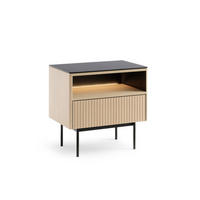 NACHTTISCH Rita Vincenza Eiche, Nachtschrank mit Schublade und LED beleuchtung - Eichefarben/Schwarz, Holzwerkstoff (57/57/39cm) - Bettso