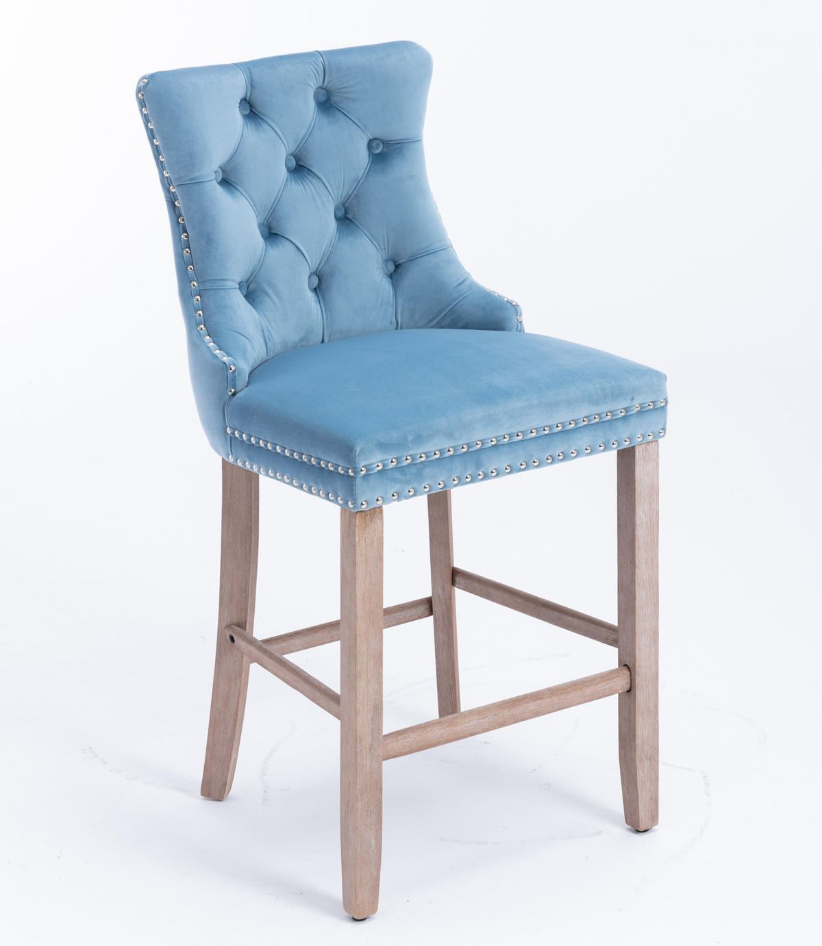 BARHOCKER 2er-Set aus Samt mit Holzbeinen, Hellblau - Hellblau, Textil (60/103/50cm)