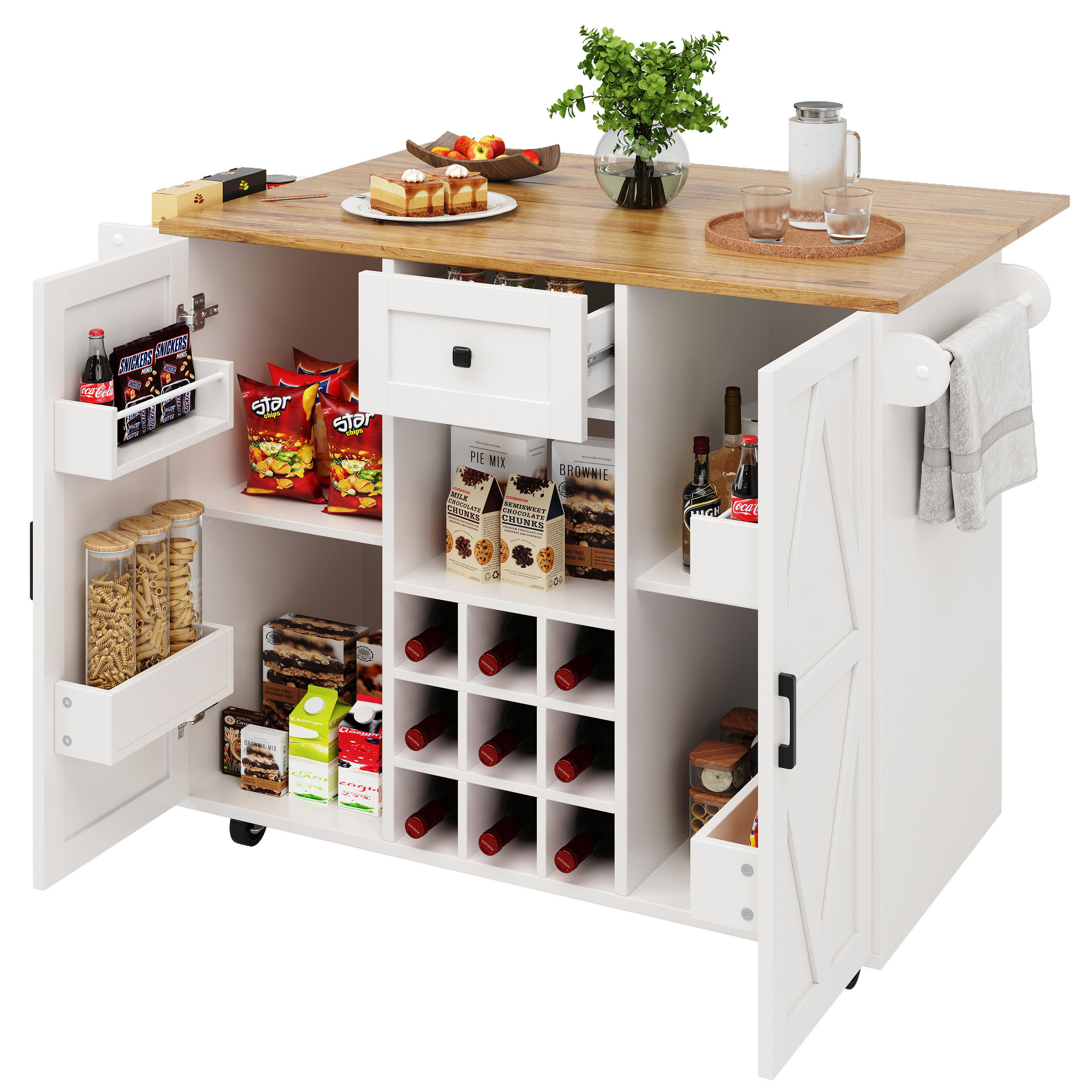 KÜCHENINSEL aus MDF mit klappbarer Tischplatte & Stauraum, 137,5/40/65/95,6 cm, Weiß - Weiß, Holzwerkstoff (137.5/40/95.6cm) - Redom