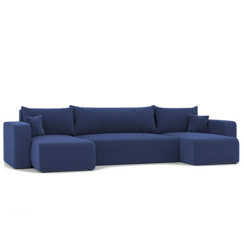 WOHNLANDSCHAFT mit Schlaffunktion und Bettkasten, Blau - Blau/Schwarz, Kunststoff/Textil (318/79/145cm) - Idohome