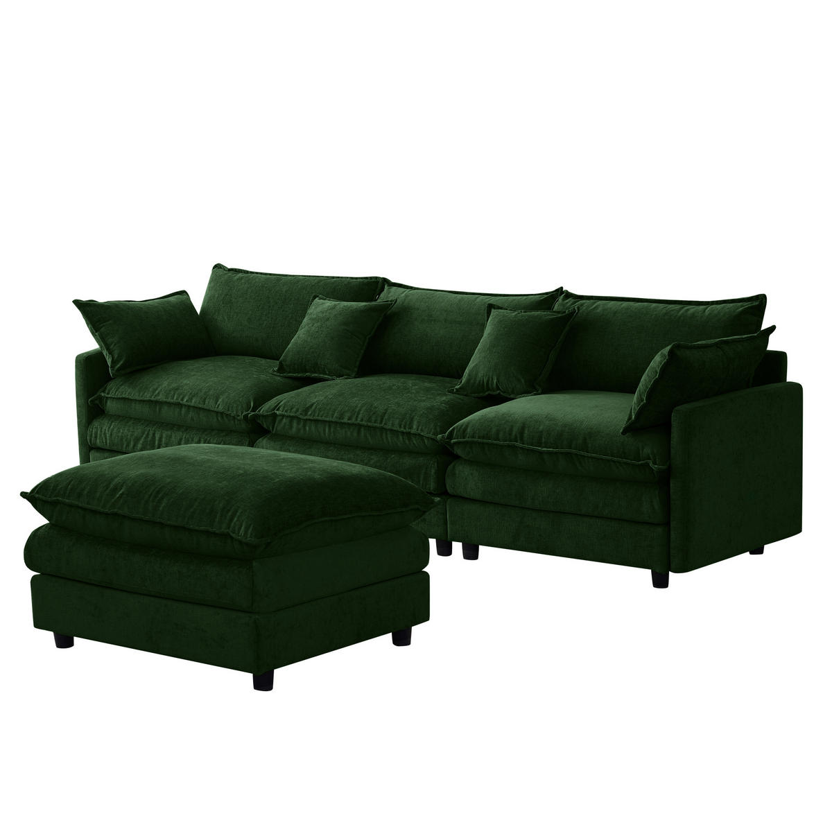 ECKSOFA mit Hocker, modulares 3-Sitzer-Sofa aus Chenille mit Federkern und Massivholzgestell, Grün - Grün, Textil (267/154cm) - Redom