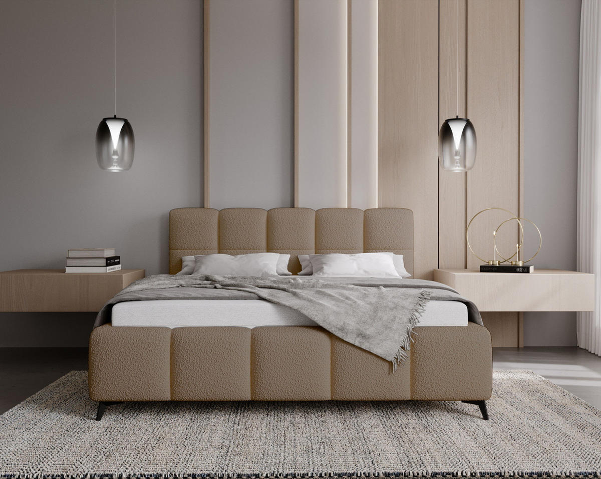 DOPPELBETT 200x200 mit Bettkasten Kastilo, Boucle, Dunkelbeige - Beige, Holz/Textil (200/200cm) - Emporius