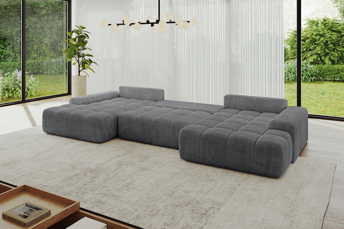 WOHNLANDSCHAFT ENSI-U - 353x164x88 cm Dunkelgrau - Dunkelgrau, Holzwerkstoff/Kunststoff (357/69/164cm) - ALTDECOR