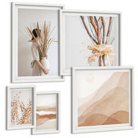 BILDER SET 5er Set - 50x50 cm & 20x30 cm & 40x60 cm Weißer Rahmen - Pflanzenmotive im Boho-Stil - Weiß, Kunststoff (40/60cm) - TULUP