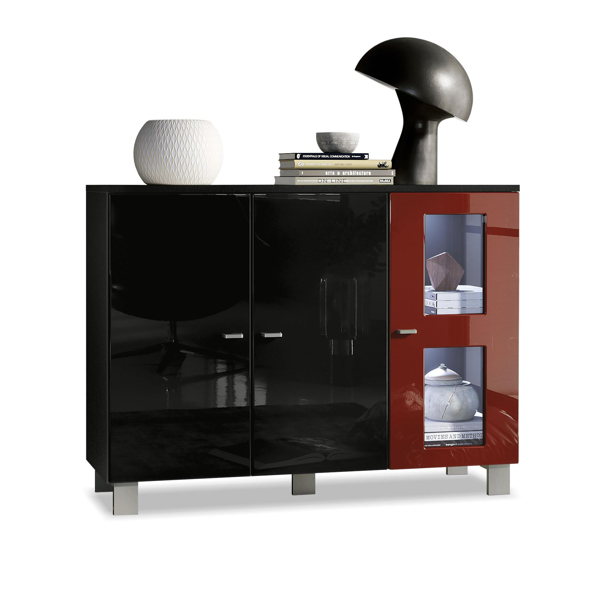 SIDEBOARD Denjo Tür in Bordeaux Hochglanz - Bordeaux, Holzwerkstoff (107/81/35cm) - Vladon