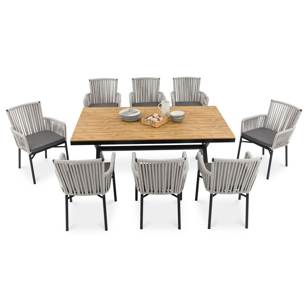 GARTENMÖBEL SET AFUERA 9er Set grau, natur, cremeweiß - Grau, Kunststoff - IDIMEX