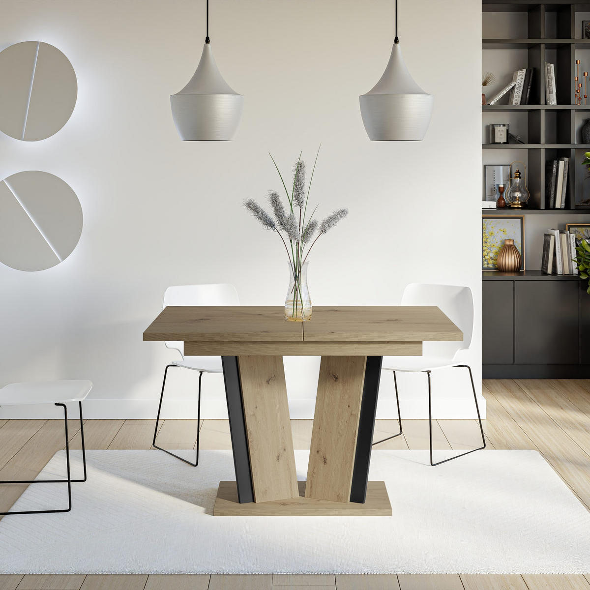 ESSTISCH Ausziehbar 120 - 160 cm Artisan Eiche Holzoptik und Schwarz - Schwarz/Eiche Artisan, Holzwerkstoff (120/80/75cm) - PROSPERO