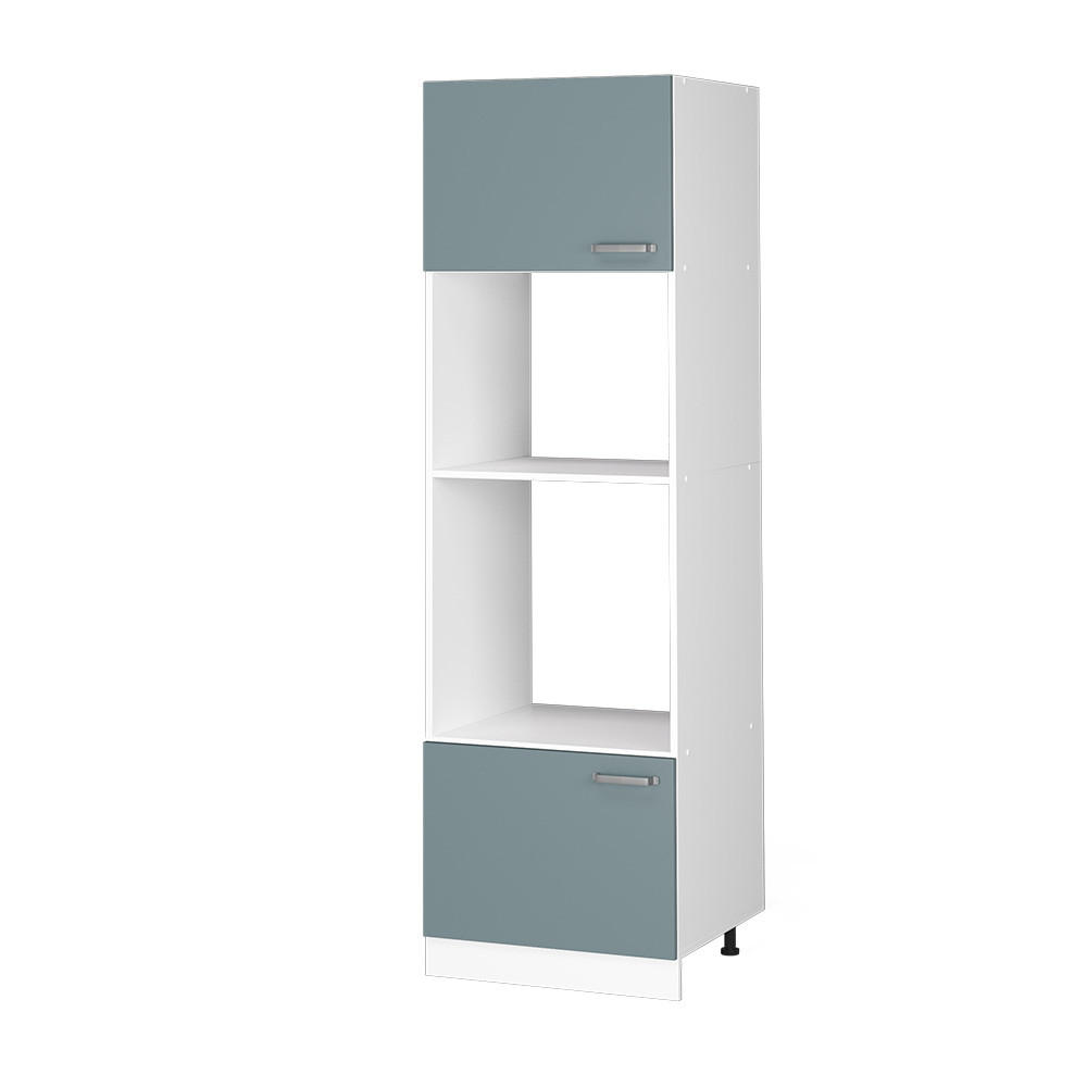 HOCHSCHRANK R-Line Blau-Grau 60 cm mit offenen Regalen, und Türen - Blaugrau/Weiß, Holzwerkstoff (60/207/57.2cm) - Vicco