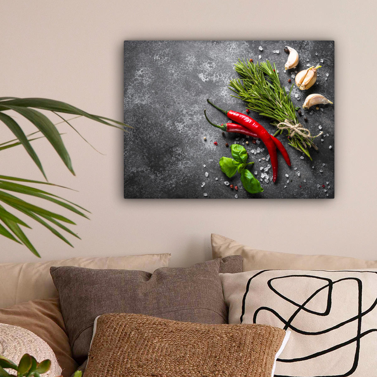 LEINWANDBILD Pfeffer - Kräuter - Gewürze - Beton 40x30 cm - Dunkelgrau, Textil (40/30cm) - MuchoWow