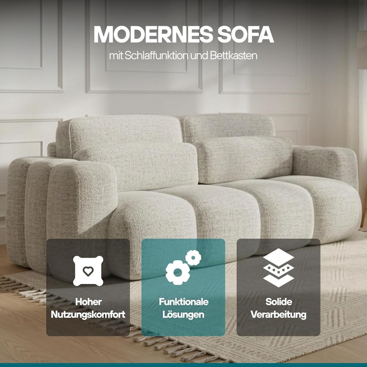 BOXSPRINGSOFA 275x90x110 cm mit Bettkasten, BLOOM, Mit DL-Ausklappsystem, Weiß - Weiß, Kunststoff (275/90/110cm) - Trada