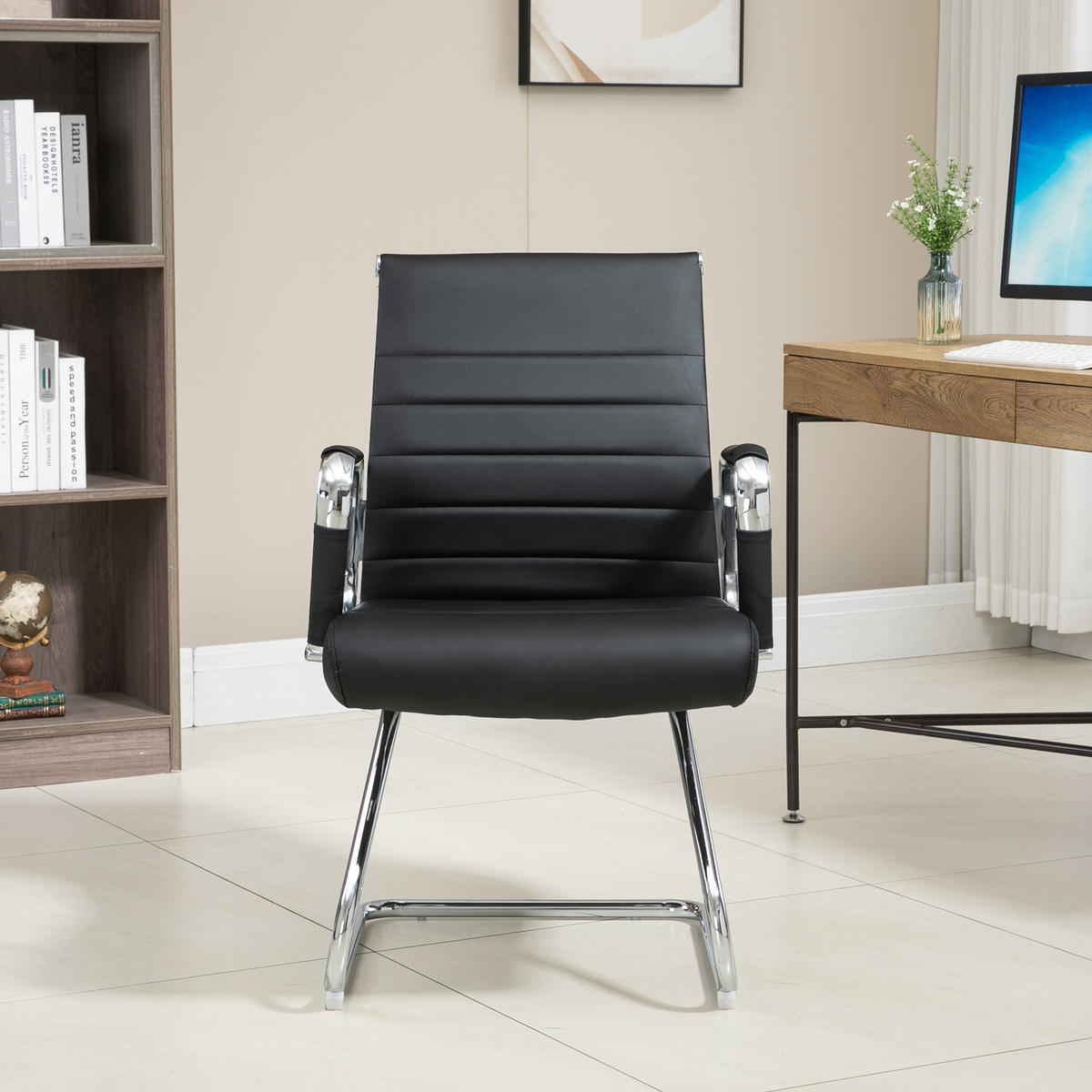 BESUCHERSTUHL OFFICE COMFORT 2er Set LB Kunstleder Schwarz - Silberfarben/Schwarz, Textil/Metall (56/94/64cm) - SVITA