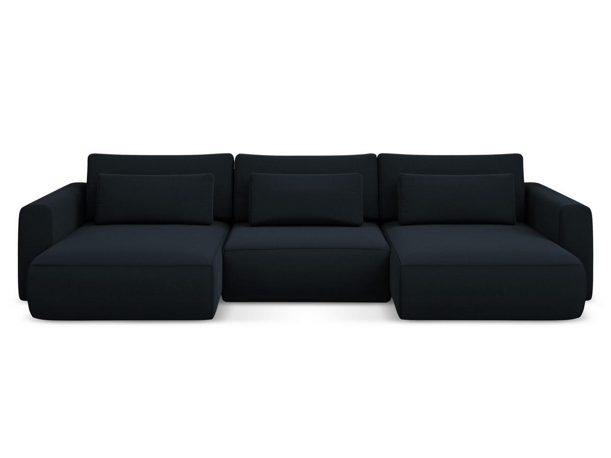 WOHNLANDSCHAFT Samt Stoff Blau - Blau/Schwarz, Kunststoff/Textil (340/82/149cm) - Makamii