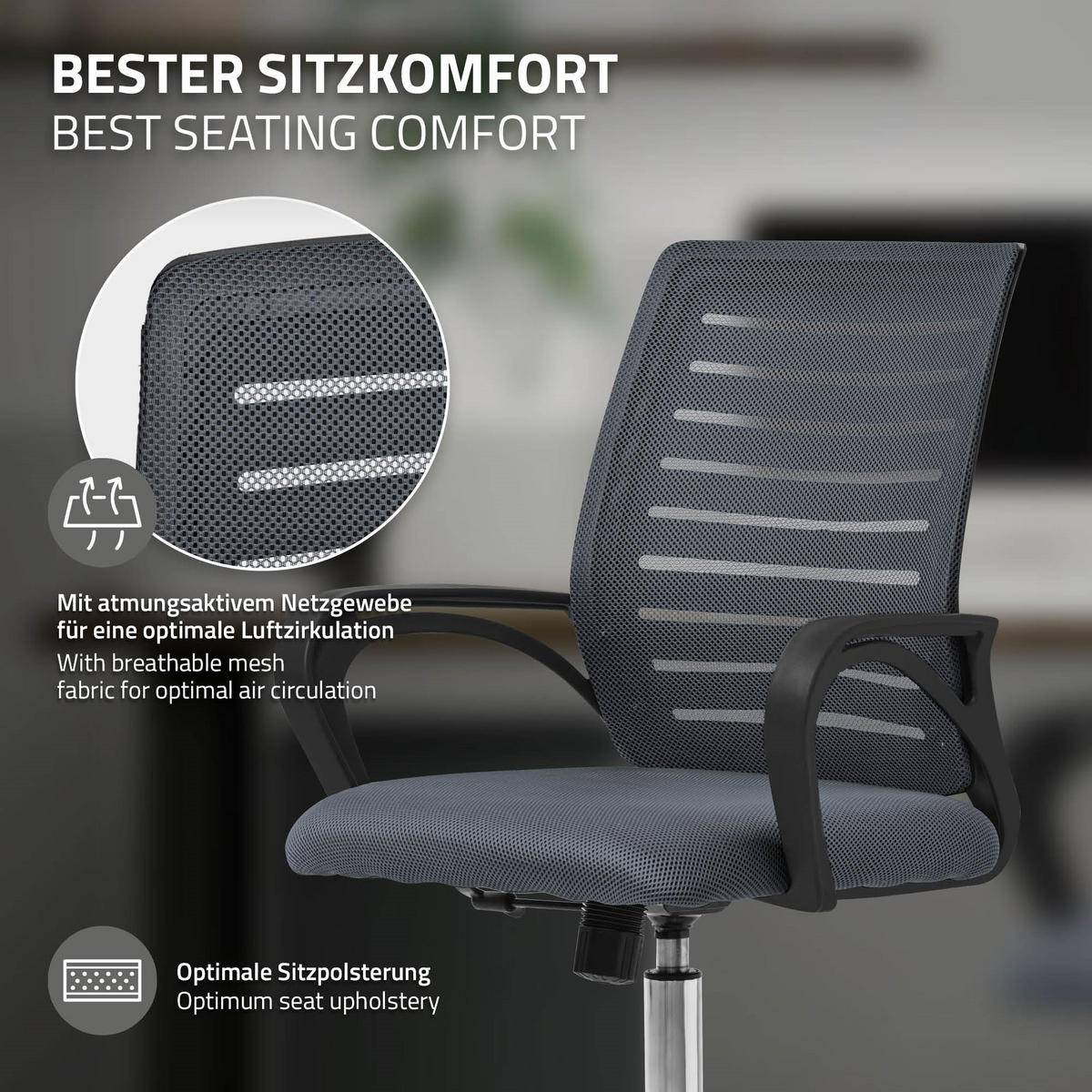 SCHREIBTISCHSTUHL Classic grau - Grau, Metall (54/99/59cm) - ML-DESIGN