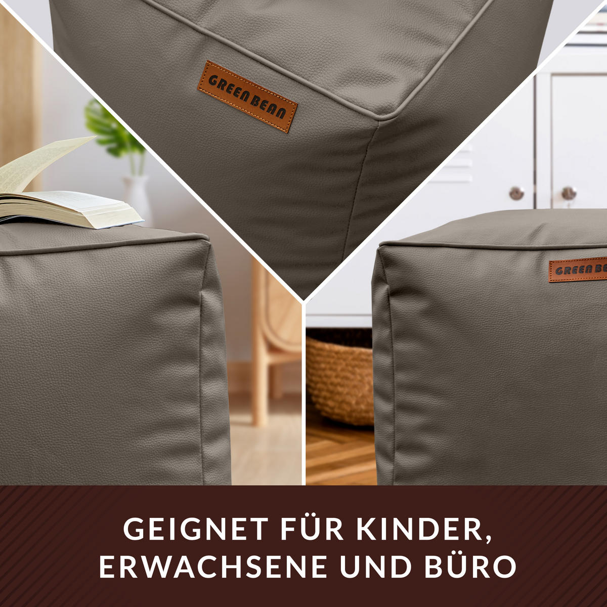 INDOOR HOCKER Cube eckig Kunstleder - Hellbraun, Textil (40/40/40cm) - Green Bean