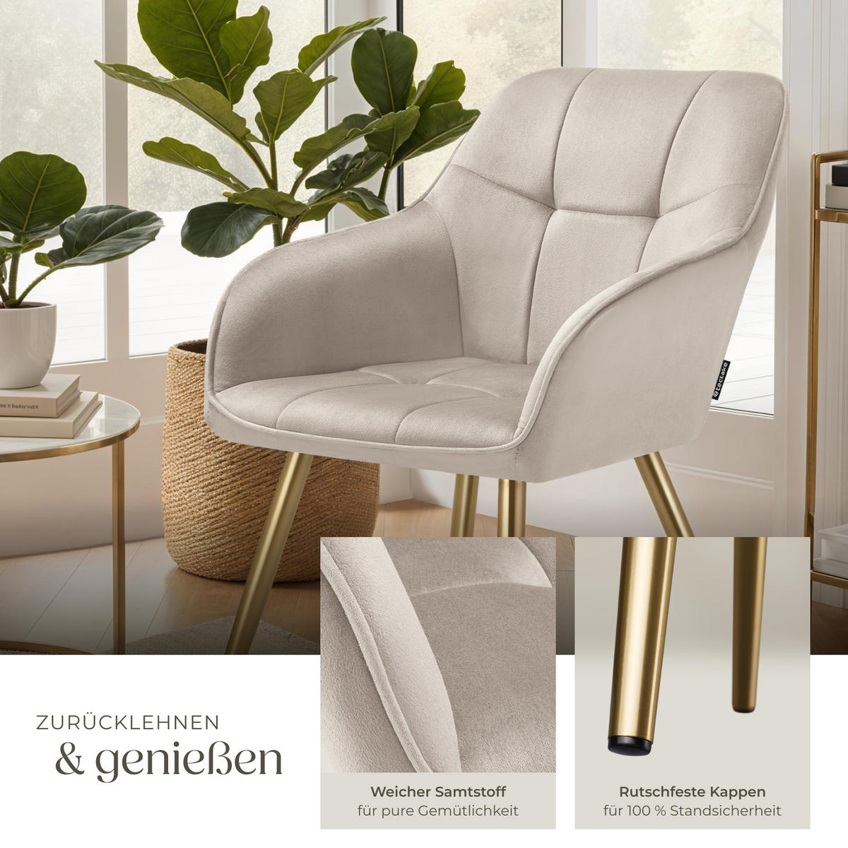 ESSZIMMERSTUHL 4er Set Marilyn,58 x 62 x 82 cm,taupe/gold - Taupe/Goldfarben, Kunststoff (58/82/62cm) - tectake