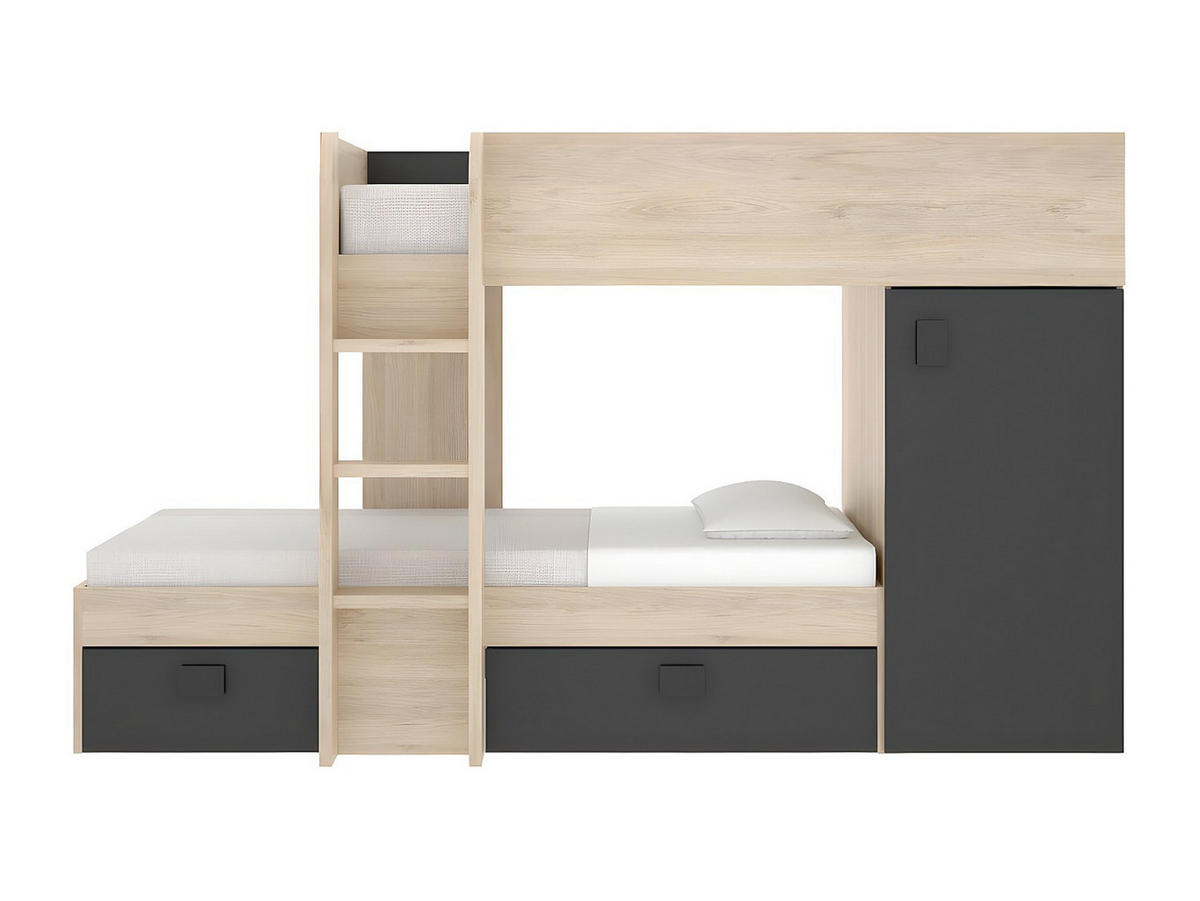 ETAGENBETT - 2 Personen - holz - anthrazitgrau, naturfarben hell Ricardo - Anthrazit/Naturfarben, Holz (90/190cm) - Vente-Unique
