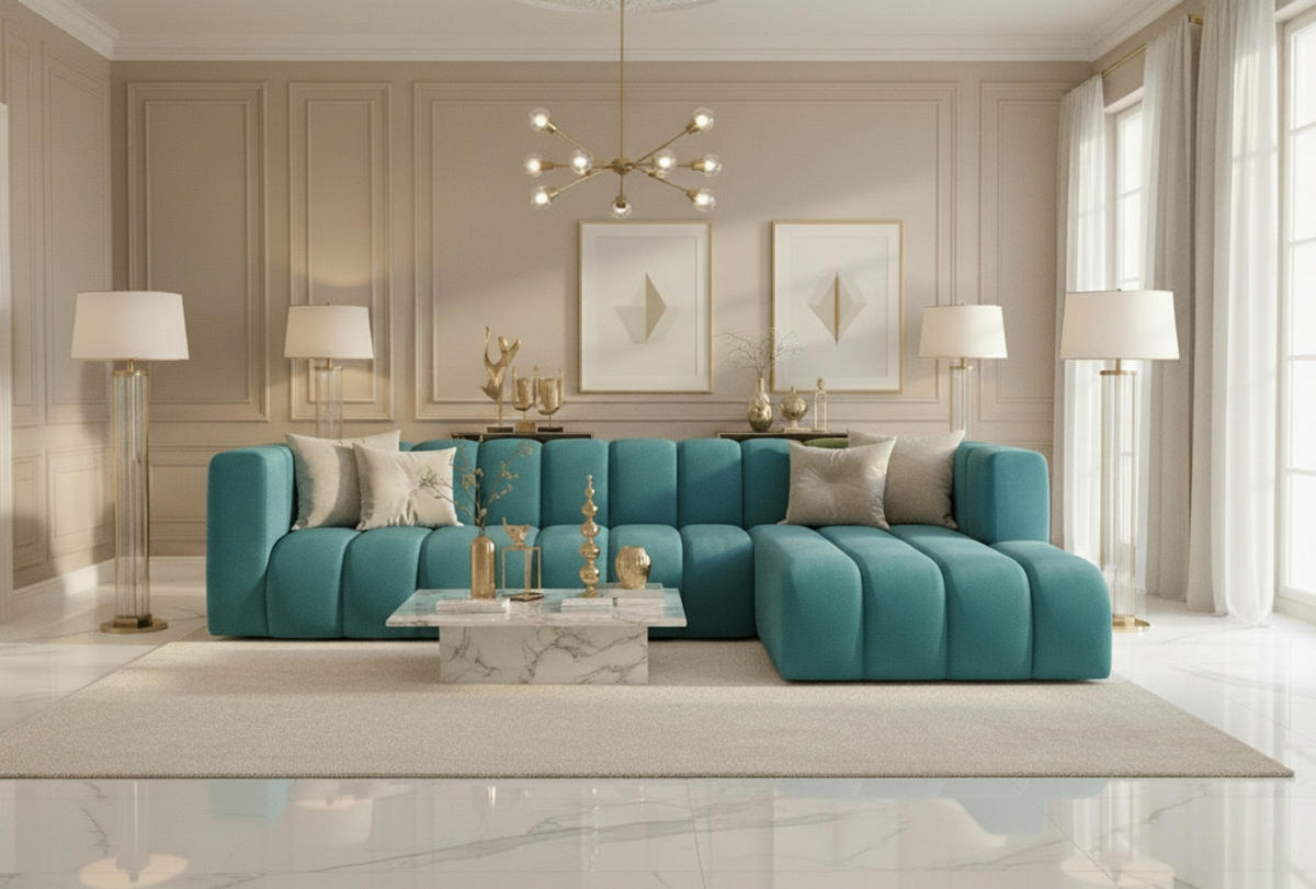 ECKSOFA L-Form GRAND 318 cm, Stoff Salvador, Azurblau, Rechts - Blau, Holz (318/179cm) - Kaiser Möbel