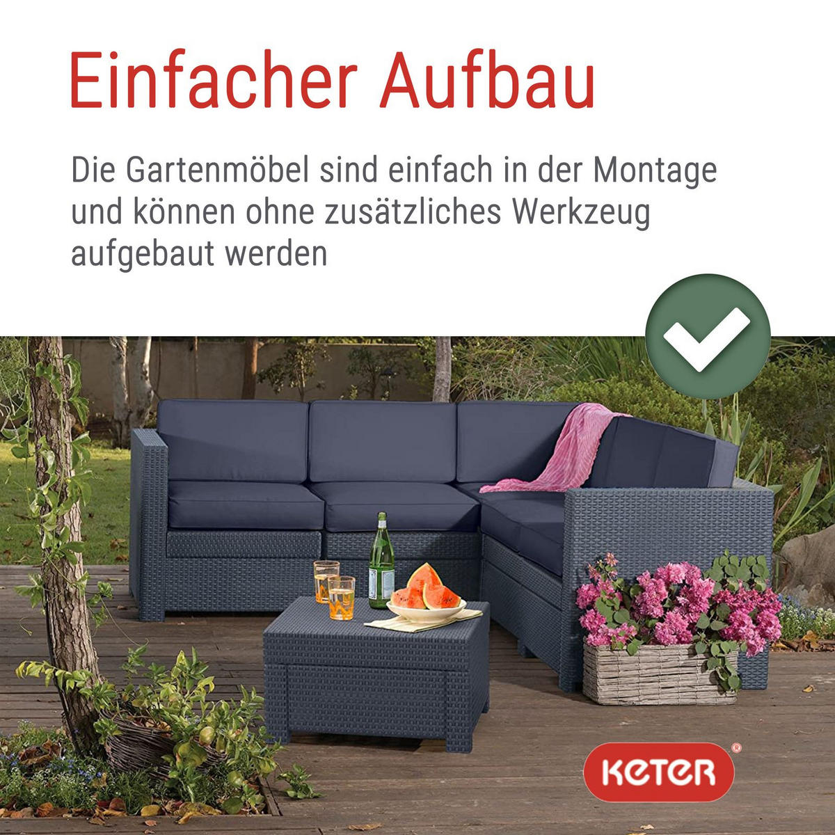 GARTENTISCH Provence Tisch anthrazit, wetterfest - Anthrazit, Textil (600/600/160cm) - Keter