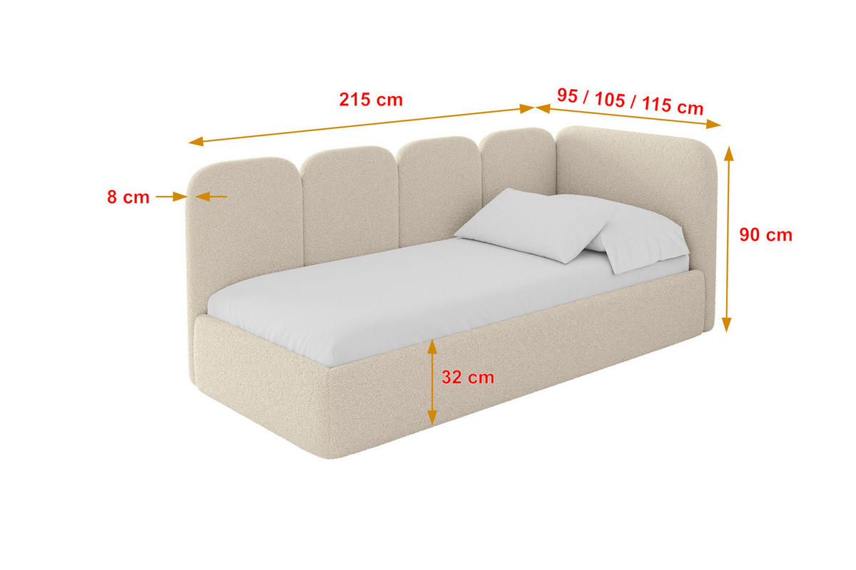 EINZELLBETT Jugendbett mit Bettkasten, Links - VELY 90x200 Dunkelbeige - Cappuccino, Holzwerkstoff/Textil (90/200cm) - ALTDECOR