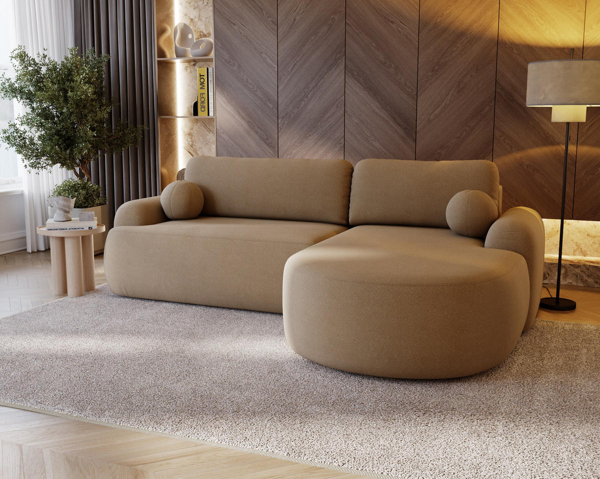 ECKSOFA Cloudy Beige, Sofa aus Boucle-Stoff mit Kissen, rechte seite - Beige, Holzwerkstoff/Textil (261/177cm) - Bettso