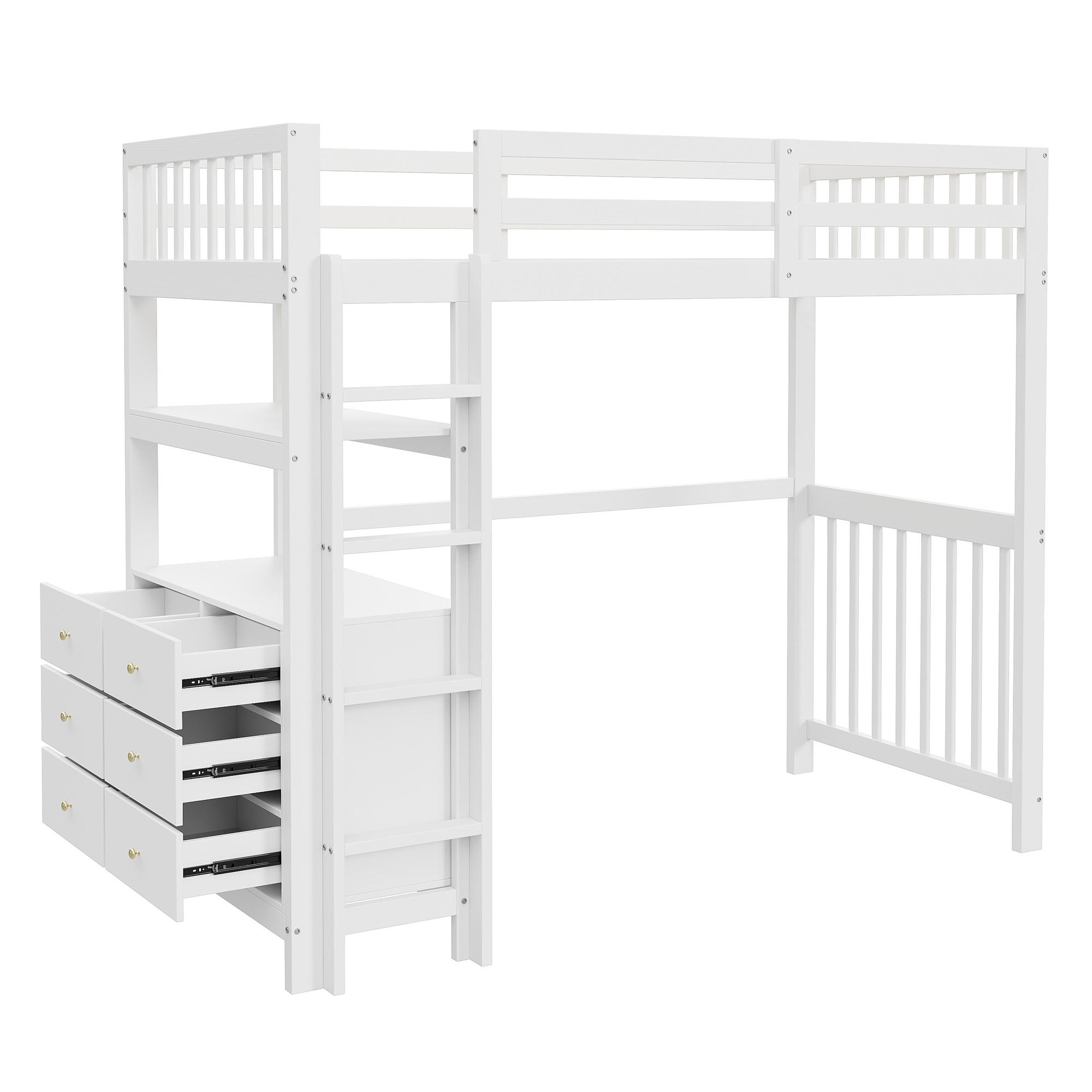 HOCHBETT 90x200 cm Schubladen Regal weiß - Weiß, Holz (90/200cm) - LEBENLANG