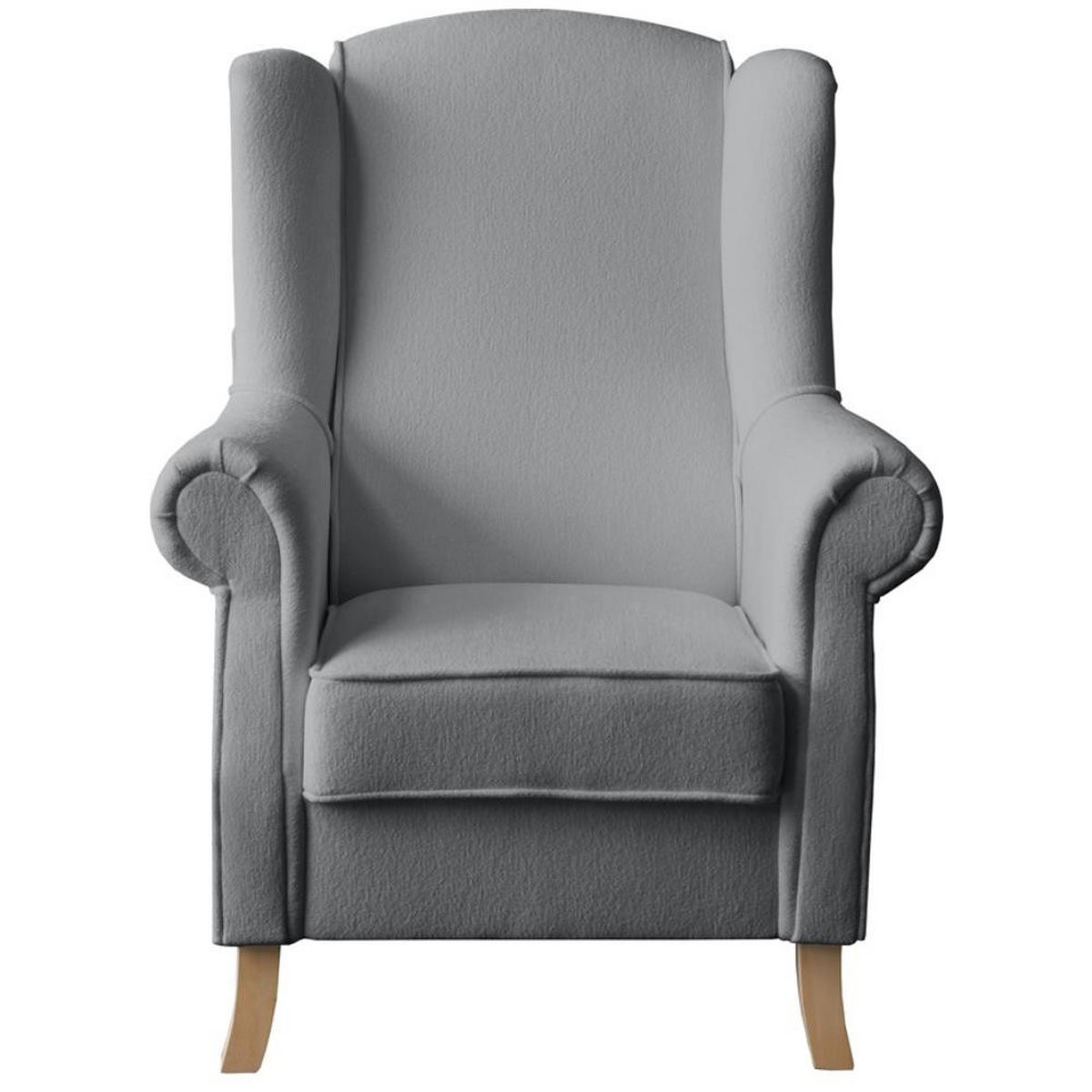 OHRENSESSEL Leonardo grau boucle-stoff - Grau, Holz/Textil (88/118/86cm) - Beautysofa