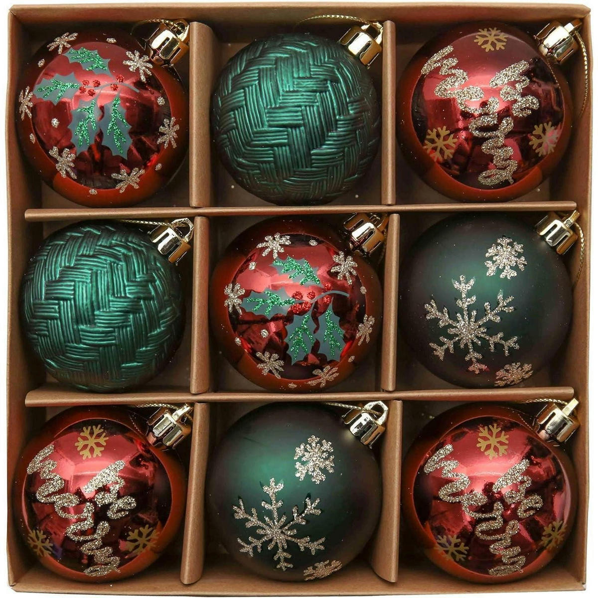 WEIHNACHTSKUGELN 9-teiliges Set 6CM Landstraße Thema Rot Grün Gold - Multicolor, Kunststoff (6/6/6cm)