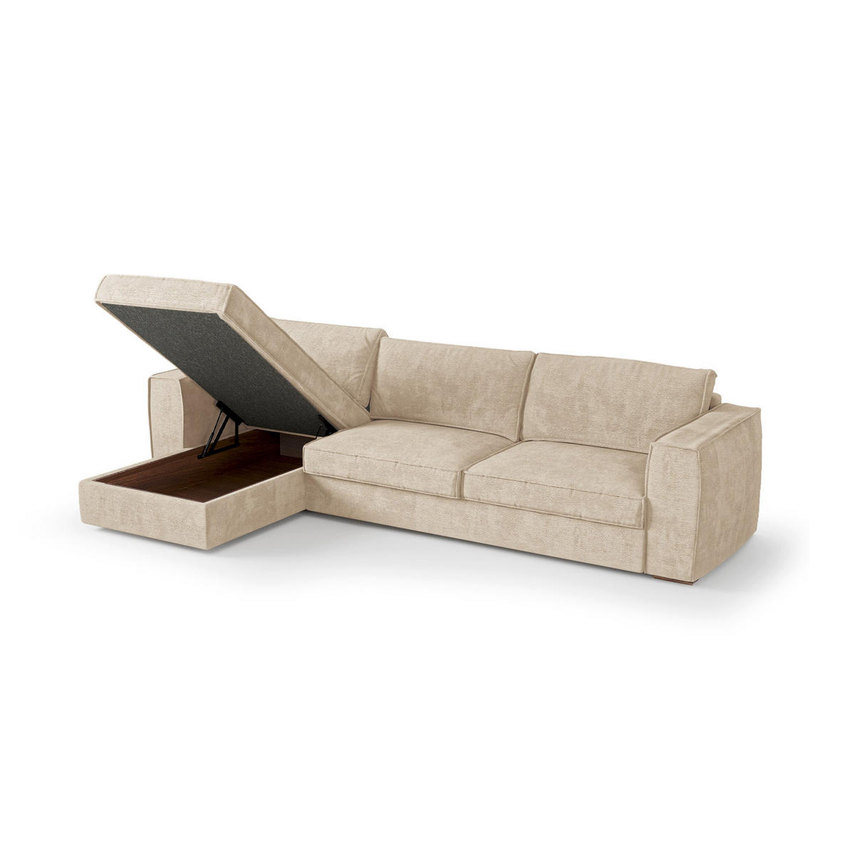LINKSECK-SCHLAFSOFA MIKA Kettgewebe mit weichem Griff Beige 292cm - Beige, Textil (292/100cm) - Premium Interiors