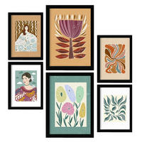 POSTER Set Mit 6 Drucken Von Blumen In Der Sammlung Ethnischere Ästhetische Dekorative Rahmen Für Ihr Zuhause Wandkunstdruck A3 & A4 Schwarzer Rahmen - Schwarz, Papier (29/3cm) - Nacnic