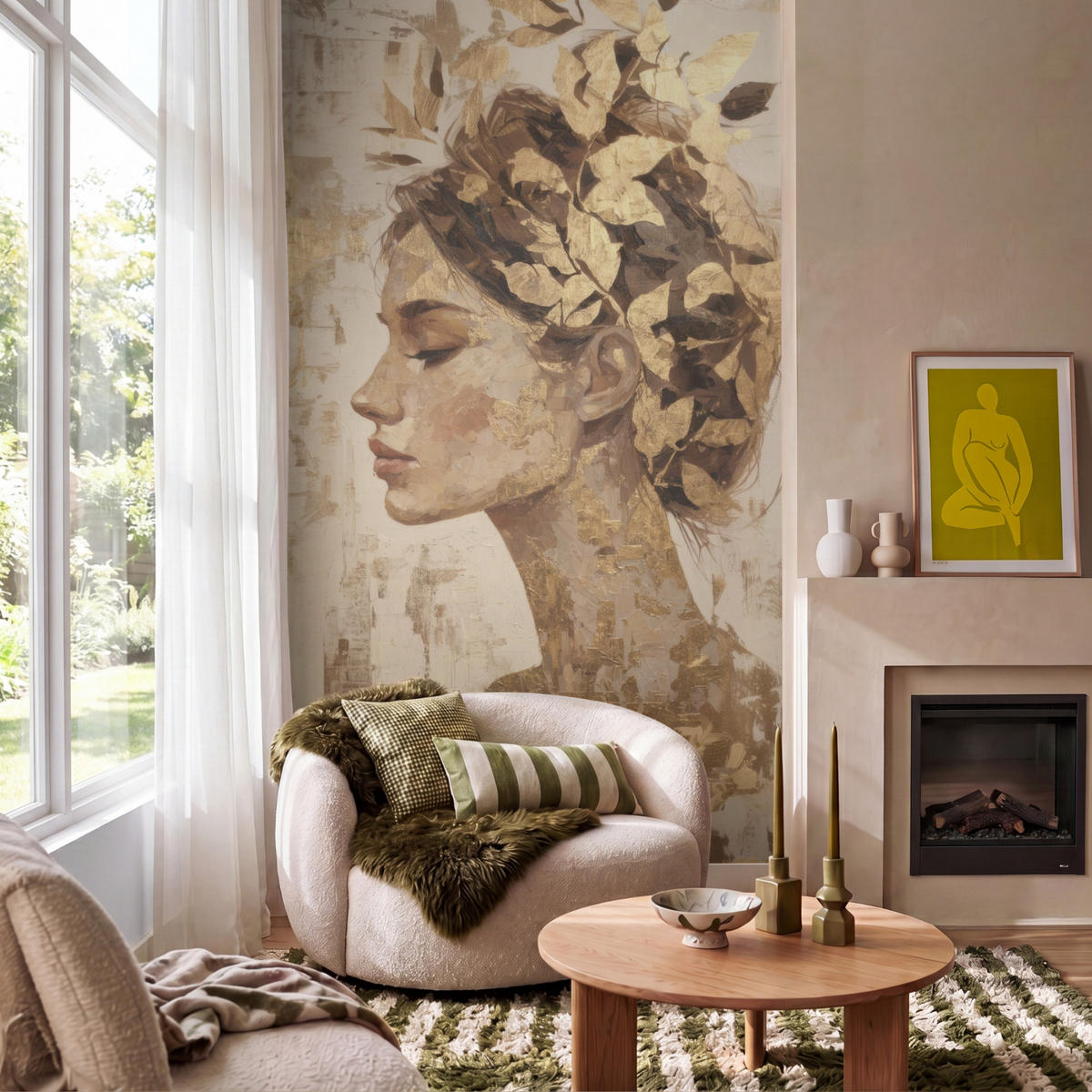 TAPETE - Frau - Gold - Abstrakt - Textur - 120x200 cm - Goldfarben, Papier (120/200cm) - OnlyWow