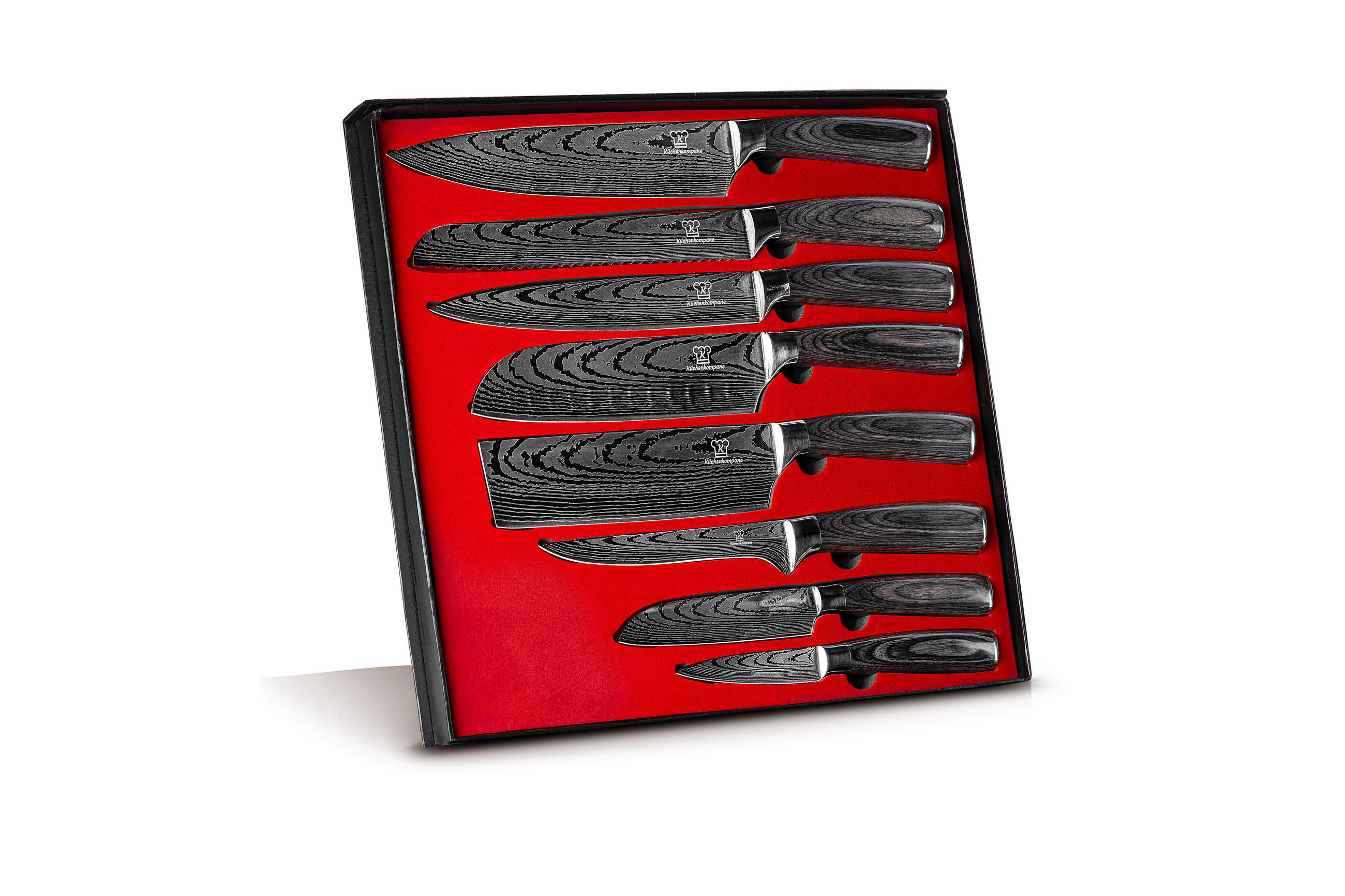 MESSER-SET 8-tlg. mit Edelstahlklingen und ergonomischen Pakkaholz-Griffen - Schwarz, Metall - Küchenkompane