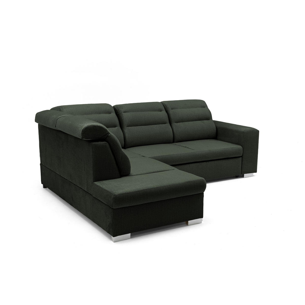 ECKSOFA CLOUD L Links mit Schlaffunktion 120x190 Velours Dunkelgrün - Chromfarben/Dunkelgrün, Holz/Kunststoff (202/260cm) - Muffo