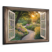 LEINWAND Bilder mit Rahmen - Aussicht - Blumen - Natur - Sonne - Weg - 90x60 - Hellgelb, Textil (90/60cm) - MuchoWow