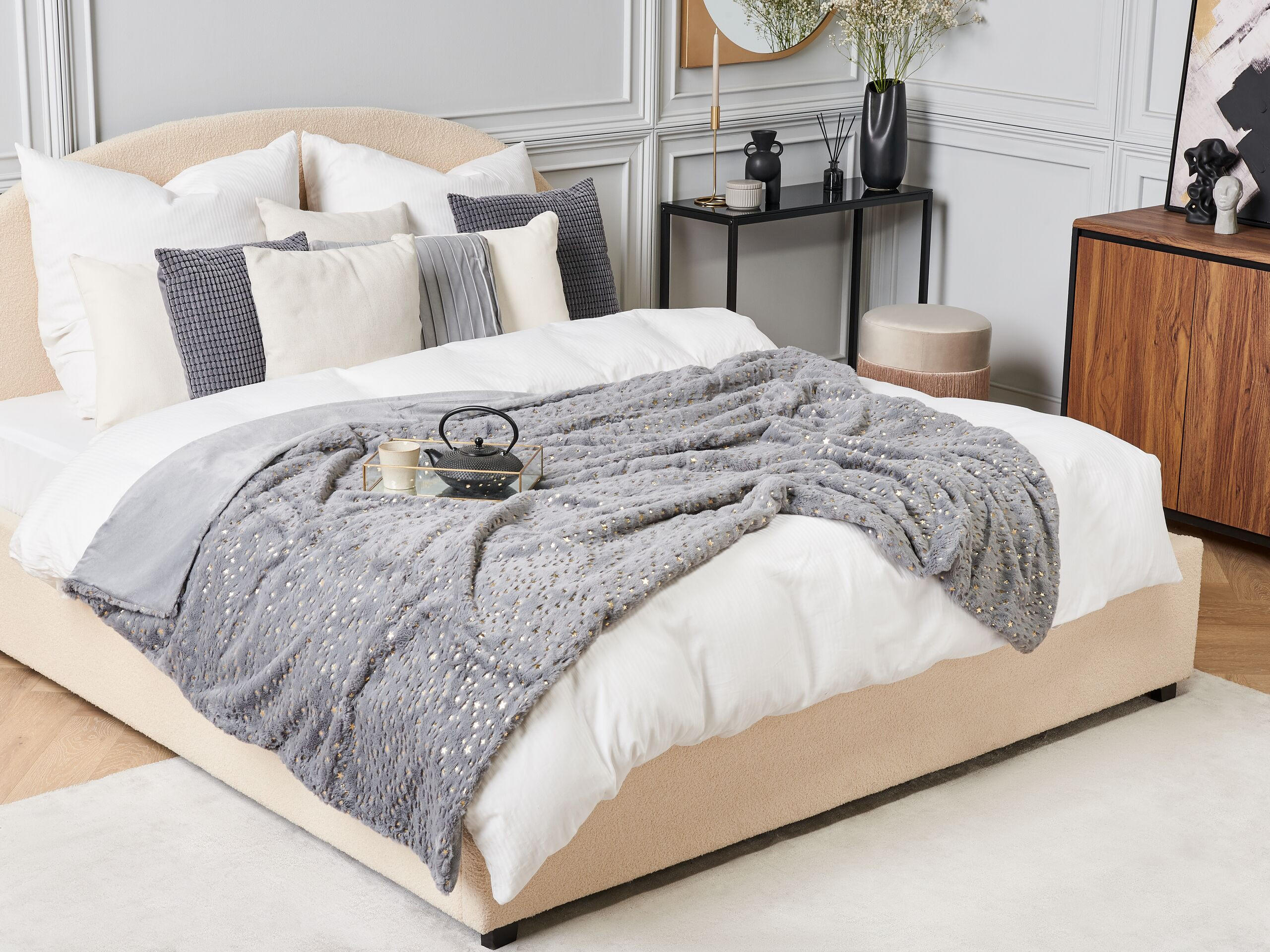 DECKE Grau Alazeya 150/200 cm - Grau, Textil (150/200cm) - Beliani