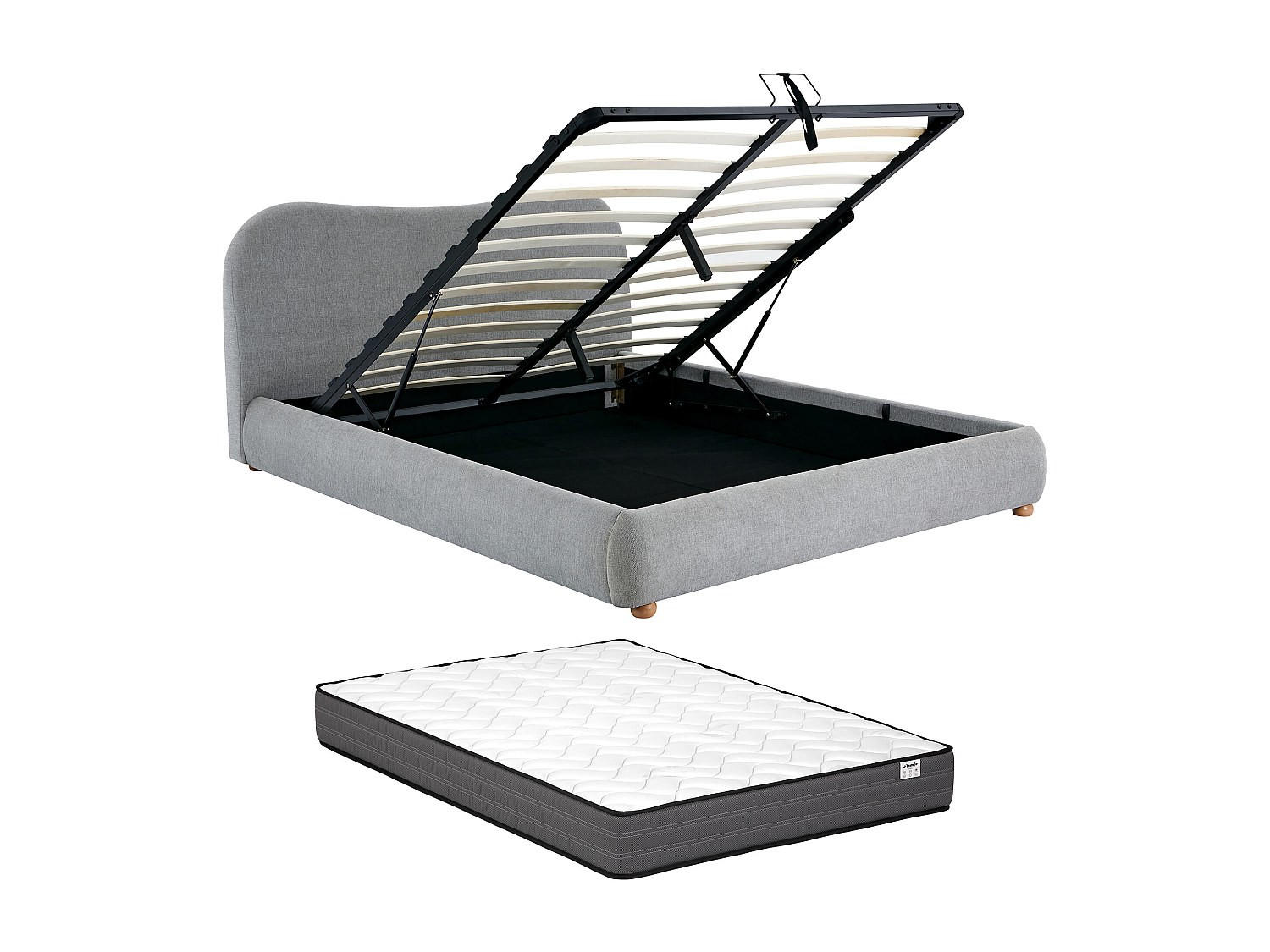 BETT mit Bettkasten - 1 Person - Stoff - Hellgrau - Hellgrau, Textil (120/190cm) - Vente-Unique
