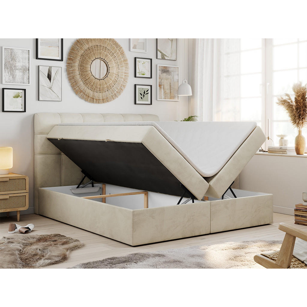 Thumbnail - MKS Boxbett, Beige, Textil, 2-Sitzer, H4, Rechteckig, 160x200 cm, Oeko-Tex®, Schlafzimmer, Betten, Boxspringbetten