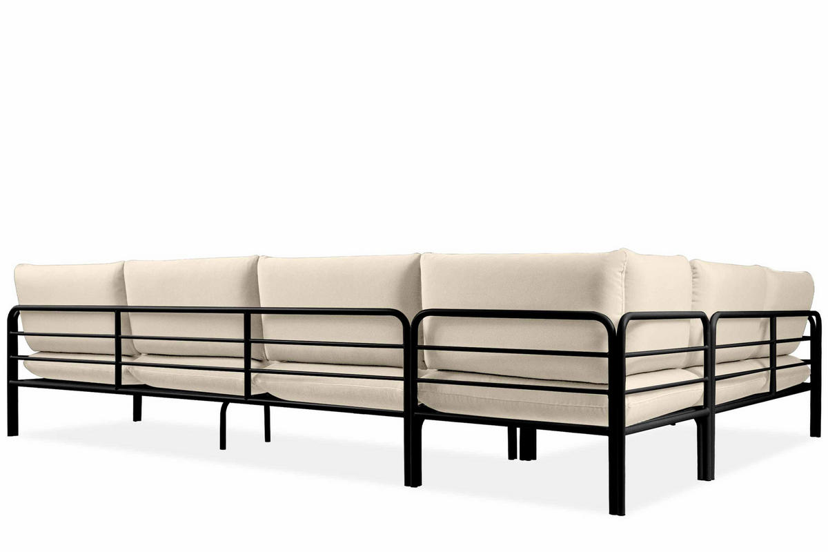 GARTENECKSOFA RAMBE 5-Sitzer mit Kissen, Anthrazit/Cremeweiß - Dunkelgrau/Creme, Textil/Metall (304/80/229cm) - KONSIMO®