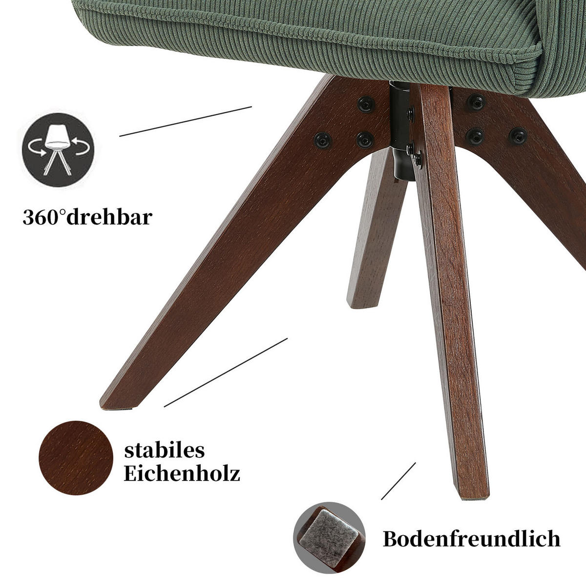 ARMLEHNSTUHL Mika-Emil 2er-Set - Nussbaumfarben/Grün, Eichenholz/Holz (60/88/63cm) - DUBI Möbel