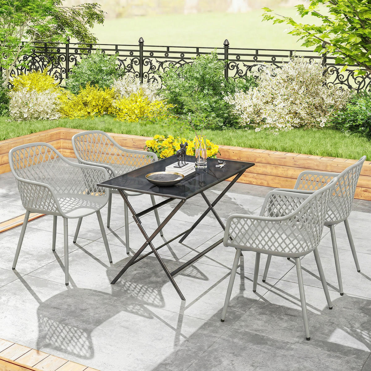 GARTENSTÜHLE 4er Set Metall Kunststoff Grau - Grau, Kunststoff/Metall (51/84/56cm) - Outsunny