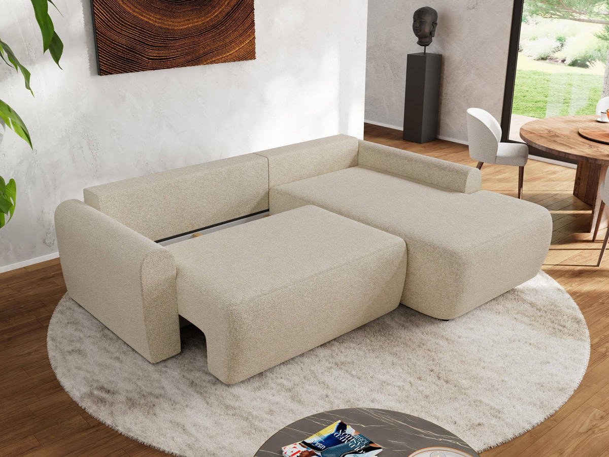 ECKSCHLAFSOFA CUBO L Creme Struktur - rechts - Creme/Schwarz, Kunststoff/Textil (187/273cm) - MKS